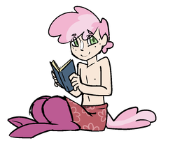 Size: 1016x834 | Tagged: safe, artist:/d/non, oc, oc only, oc:abacus, satyr, beach, book, male, parent:cheerilee, simple background, solo, white background