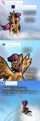 Size: 750x2250 | Tagged: safe, artist:conmanwolf, scootaloo, pegasus, pony, ask factory scootaloo, g4, cloud, comic, factory scootaloo