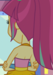 Size: 507x717 | Tagged: safe, screencap, sour sweet, equestria girls, equestria girls specials, g4, my little pony equestria girls: dance magic, cropped, disco dress, female, rear view, solo