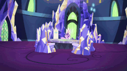 Size: 960x540 | Tagged: safe, edit, screencap, starlight glimmer, pony, unicorn, g4, the cutie re-mark, animated, cutie map, female, friendship throne, gif, loop, s5 starlight, sitting, smug, smuglight glimmer, solo, twilight's castle, welcome home twilight, zoom, zoom out