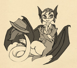 Size: 1870x1635 | Tagged: safe, artist:lunebat, dragon, bat wings, claws, clothes, hat, sitting