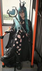 Size: 864x1440 | Tagged: safe, artist:kaihyakuya, queen chrysalis, human, g4, clothes, cosplay, costume, irl, irl human, photo, throne