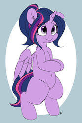 Size: 6008x9002 | Tagged: safe, artist:pabbley, twilight sparkle, alicorn, pony, g4, absurd resolution, alternate hairstyle, belly button, bipedal, cute, female, mare, smiling, solo, twiabetes, twilight sparkle (alicorn)