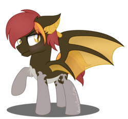 Size: 5528x5165 | Tagged: safe, artist:raspberrystudios, oc, oc only, oc:janja, bat pony, pony, absurd resolution, bat pony oc, chest fluff, coat markings, floppy ears, grumpy, pose, raised hoof, simple background, socks (coat markings), transparent background, transparent wings, wings