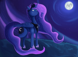 Size: 3300x2400 | Tagged: safe, artist:kenisu-of-dragons, princess luna, alicorn, pony, g4, female, high res, moon, night, solo