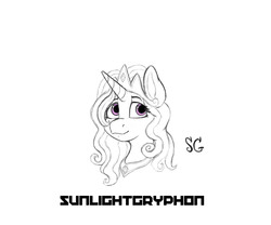 Size: 6000x5000 | Tagged: safe, artist:sunlightgryphon, princess celestia, alicorn, pony, g4, absurd resolution, bust, female, grayscale, head, mare, monochrome, partial color, portrait, simple background, sketch, smiling, solo, white background