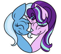 Size: 1877x1649 | Tagged: safe, artist:nekro-led, starlight glimmer, trixie, pony, unicorn, g4, bust, eyes closed, female, lesbian, mare, ship:startrix, shipping, simple background, transparent background