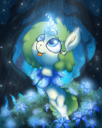 Size: 2000x2500 | Tagged: safe, artist:gab0o0, oc, oc only, oc:joker, plant pony, pony, unicorn, :p, body modification, commission, cute, ear fluff, fanfic, fanfic art, flower, high res, looking up, male to female, nonsense tf, plant tf, poison joke, rule 63, smiling, solo, tongue out, transformation, transgender transformation, wat