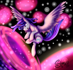 Size: 4500x4300 | Tagged: safe, artist:shamy-crist, oc, oc only, oc:dimensional armgic, alicorn, pony, absurd resolution, female, flying, magic, mare, offspring, parent:flash sentry, parent:twilight sparkle, parents:flashlight, solo