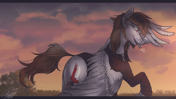 Size: 1366x768 | Tagged: safe, artist:orfartina, oc, oc only, pegasus, pony, beard, cigarette, clothes, facial hair, male, shirt, solo, stallion