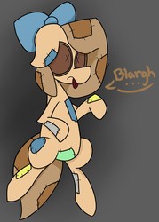 Size: 886x1238 | Tagged: safe, artist:booker-the-dewitt, oc, oc only, oc:raggie, original species, ..., bow, dialogue, floppy ears, hair bow, solo, speech bubble, tongue out