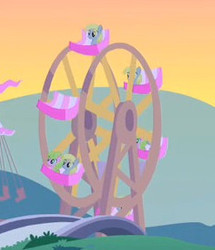 Size: 247x287 | Tagged: safe, screencap, daisy, derpy hooves, flower wishes, pony, g4, the cutie mark chronicles, background pony, clone, cropped, derpies, female, ferris wheel, mare, multeity, self ponidox, unstoppable force of derp