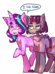Size: 768x1024 | Tagged: safe, artist:jackytheripperart, maud pie, starlight glimmer, earth pony, pony, unicorn, g4, chest fluff, dialogue, duo, eyebrows, simple background, white background