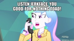 Size: 600x337 | Tagged: safe, edit, edited screencap, screencap, princess celestia, principal celestia, equestria girls, g4, my little pony equestria girls: summertime shorts, subs rock, celestia calls, discovery family logo, image macro, meme, memeful.com, the powerpuff girls