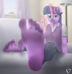 Size: 2900x3000 | Tagged: safe, artist:facelesssoles, twilight sparkle, anthro, plantigrade anthro, g4, barefoot, clothes, dirt, dirty, dirty feet, feet, female, fetish, foot fetish, foot focus, high res, magic, solo, toe ring