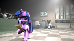 Size: 1920x1080 | Tagged: safe, artist:jojobibou, sci-twi, twilight sparkle, pony, unicorn, equestria girls, g4, 3d, clothes, equestria girls ponified, female, glasses, lab coat, mannequin, ponified, solo, source filmmaker, unicorn sci-twi, x-ray, x-ray picture
