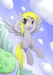 Size: 1380x1958 | Tagged: safe, artist:liu ting, derpy hooves, pegasus, pony, g4, female, flying, mare, pixiv, sky, solo