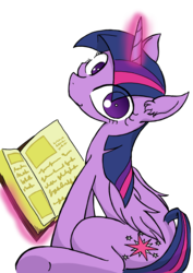 Size: 4300x6082 | Tagged: safe, artist:zemlya, twilight sparkle, alicorn, pony, g4, absurd resolution, book, ear fluff, female, glowing horn, horn, looking at you, magic, simple background, sitting, smiling, solo, telekinesis, transparent background, twilight sparkle (alicorn)