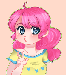 Size: 3100x3500 | Tagged: safe, artist:shlebby, pinkie pie, human, g4, clothes, female, high res, humanized, shirt, simple background, solo