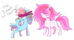 Size: 1399x760 | Tagged: safe, artist:pinkablue, pinkie pie, rainbow dash, earth pony, pegasus, pony, g4, alternate hairstyle, amethyst (steven universe), angry, duo, duo female, female, mare, missing cutie mark, ruby (steven universe), sketch, steven universe