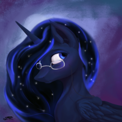 Size: 2048x2048 | Tagged: safe, artist:lilac, princess luna, alicorn, pony, g4, bust, cute, female, glasses, high res, mare, portrait, simple background, solo