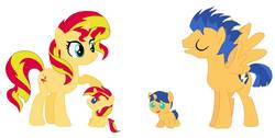 Size: 995x503 | Tagged: safe, artist:loth-eth, flash sentry, sunset shimmer, oc, pony, unicorn, g4, baby, baby pony, family, female, male, offspring, parent:flash sentry, parent:sunset shimmer, parents:flashimmer, ship:flashimmer, shipping, straight
