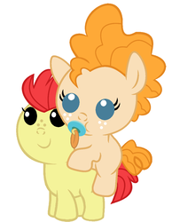 Size: 886x1142 | Tagged: safe, artist:red4567, bright mac, pear butter, pony, g4, the perfect pear, baby, baby pony, brightabetes, cute, female, freckles, male, pacifier, pear butter riding bright mac, pearabetes, ponies riding ponies, riding, ship:brightbutter, shipping, simple background, straight, white background