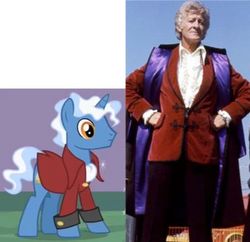 Size: 395x383 | Tagged: safe, perry pierce, pokey pierce, pony, g4, comparison, doctor who, irl, jon pertwee, photo, screenshots, the doctor, third doctor