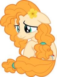 Size: 3001x4047 | Tagged: safe, artist:cloudyglow, pear butter, earth pony, pony, the perfect pear, .ai available, absurd resolution, crying, female, floppy ears, flower, flower in hair, mare, sad, simple background, solo, transparent background, vector