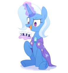 Size: 1300x1400 | Tagged: safe, artist:yaco, trixie, pony, unicorn, g4, card, female, levitation, magic, mare, no pupils, simple background, solo, telekinesis, transparent background