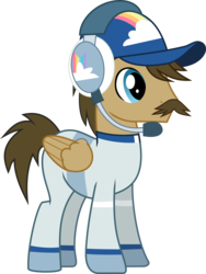 Size: 1032x1373 | Tagged: safe, artist:frownfactory, tight ship, pegasus, pony, g4, rainbow falls, .svg available, background pony, baseball cap, blue eyes, brown hair, brown mane, brown tail, cap, clothes, facial hair, hat, headphones, headset, male, moustache, simple background, solo, stallion, svg, transparent background, vector, wings