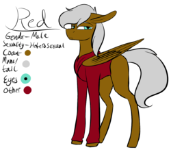 Size: 1089x954 | Tagged: safe, artist:sweetmelon556, oc, oc only, oc:red, pegasus, pony, clothes, male, reference sheet, shirt, solo, stallion