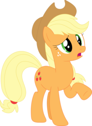 Size: 2633x3586 | Tagged: safe, artist:porygon2z, applejack, earth pony, pony, g4, simple ways, confused, female, high res, mare, raised hoof, simple background, solo, transparent background, vector