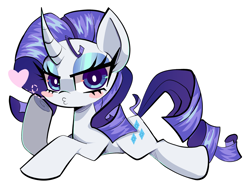 Size: 2368x1775 | Tagged: safe, artist:peachesandcreamated, rarity, pony, g4, blushing, curved horn, cute, female, heart, horn, kissy face, prone, raribetes, simple background, solo, white background