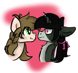 Size: 1952x1848 | Tagged: safe, artist:euspuche, oc, oc only, oc:dulce, oc:zalam, pegasus, pony, unicorn, abstract background, female, looking at each other, male, oc x oc, shipping, straight