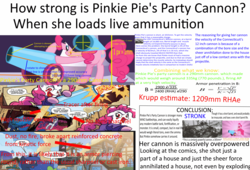 Size: 10000x6800 | Tagged: safe, pinkie pie, princess luna, rarity, pony, g4, spoiler:comic, absurd resolution, ballistics, fancy mathematics, headcannon, headcanon, hypothesis, math, party cannon, theory