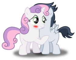 Size: 1738x1365 | Tagged: safe, artist:meandmyideas, rumble, sweetie belle, pony, g4, blushing, female, hug, male, ship:rumbelle, shipping, simple background, smiling, straight, transparent background, vector