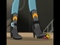 Size: 2048x1536 | Tagged: safe, screencap, sunset shimmer, equestria girls, equestria girls specials, g4, my little pony equestria girls: movie magic, boots, clothes, legs, pictures of legs, shoes, stepping on something, wrapper