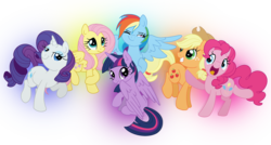 Size: 2900x1552 | Tagged: safe, artist:lieutenantkyohei, applejack, fluttershy, pinkie pie, rainbow dash, rarity, twilight sparkle, alicorn, earth pony, pegasus, pony, unicorn, g4, female, mane six, mare, simple background, transparent background, twilight sparkle (alicorn)