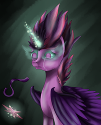 Size: 1798x2222 | Tagged: dead source, safe, artist:ellen124, sci-twi, twilight sparkle, alicorn, pony, equestria girls, g4, crying, equestria girls ponified, female, midnight sparkle, ponified, regret, solo, wings