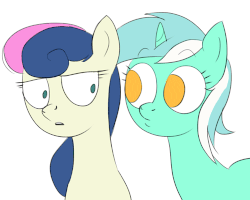 Size: 500x400 | Tagged: safe, artist:ehfa, bon bon, lyra heartstrings, sweetie drops, earth pony, pony, unicorn, g4, animated, bon bon is not amused, duo, female, gif, licking, mare, no pupils, simple background, tongue out, unamused, white background