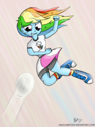 Size: 1080x1440 | Tagged: safe, artist:halflingpony, rainbow dash, equestria girls, g4, jumping, sports, sweat, volleyball