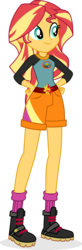 Size: 1444x4393 | Tagged: safe, artist:punzil504, sunset shimmer, equestria girls, g4, my little pony equestria girls: legend of everfree, alternate clothes, boots, clothes, cute, female, high res, shirt, shoes, shorts, simple background, smiling, socks, solo, transparent background, vector