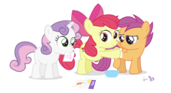 Size: 808x438 | Tagged: safe, artist:dm29, apple bloom, scootaloo, sweetie belle, earth pony, pegasus, pony, unicorn, g4, cutie mark crusaders, female, filly, simple background, temporary tattoo, transparent background