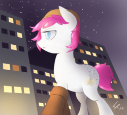 Size: 800x723 | Tagged: safe, artist:oznerart, oc, oc only, oc:inkscape, pony, building, city, clothes, giant pony, macro, solo, strolling