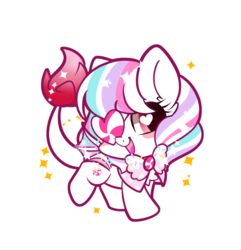 Size: 1024x1063 | Tagged: safe, artist:snow angel, oc, oc only, oc:magic sprinkles, bat pony, pony, augmented tail, bow, chibi, commission, female, heart, heart eyes, mare, simple background, solo, transparent background, wingding eyes