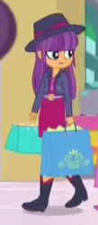 Size: 143x327 | Tagged: safe, screencap, ginger owlseye, equestria girls, g4, my little pony equestria girls: summertime shorts, shake things up!, background human, bag, boots, clothes, cropped, fedora, hat, jacket, leather jacket, shoes