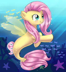 Size: 1560x1690 | Tagged: safe, artist:tcn1205, fluttershy, seapony (g4), g4, my little pony: the movie, blushing, cute, seaponified, seapony fluttershy, shyabetes, species swap, underwater, watershy