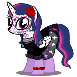 Size: 1000x1000 | Tagged: safe, artist:hakunohamikage, twilight sparkle, alicorn, pony, ask-princesssparkle, g4, ask, clothes, costume, dia de los muertos, dress, female, flower, flower in hair, mare, nightmare night costume, solo, tumblr, twilight sparkle (alicorn)