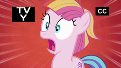 Size: 914x514 | Tagged: safe, screencap, toola roola, pony, fame and misfortune, g4, female, filly, foal, shocked, solo, tv-y